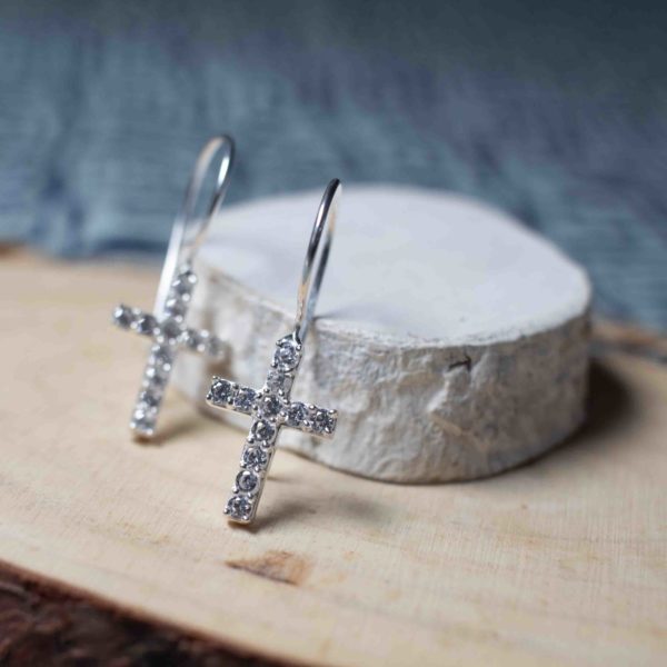Aretes de Cruz - plata 925 & zircon - Imagen 2