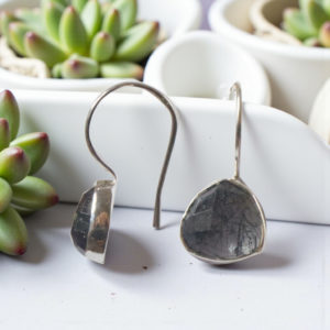 Aretes de triángulo Plata 925 - Rutilo negro