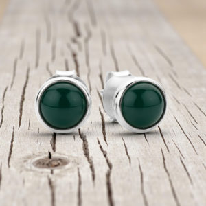Aretes redondos de ónix verde - Plata 925